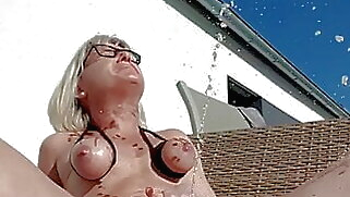 squirting Julie's outdoor fountain squirt bdsm